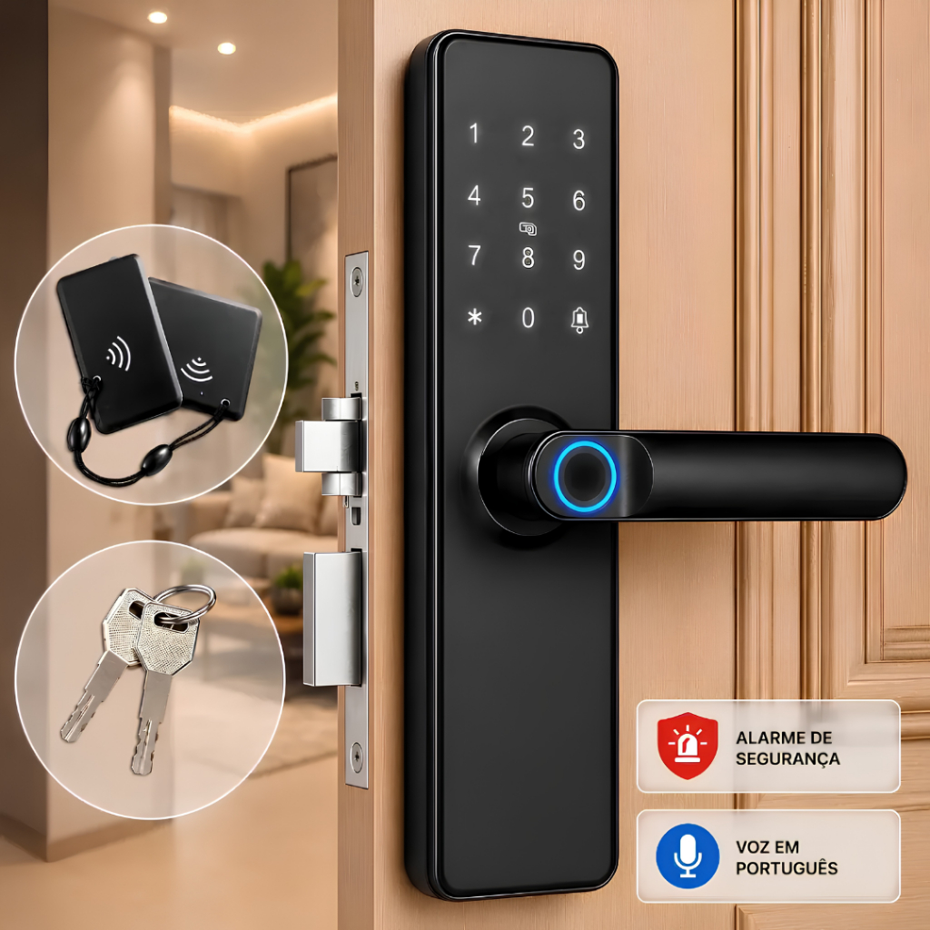 Fechadura Inteligente Digital 4em1 Biométrica Impressão Digital Senha Cartão Chave-Knup KP-CA621