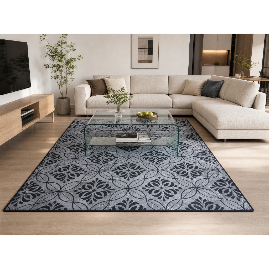 Tapete Sala Quarto Geomético 1,95x2,40 Mt Antiderrapante Ins Flannel Grande Estampado