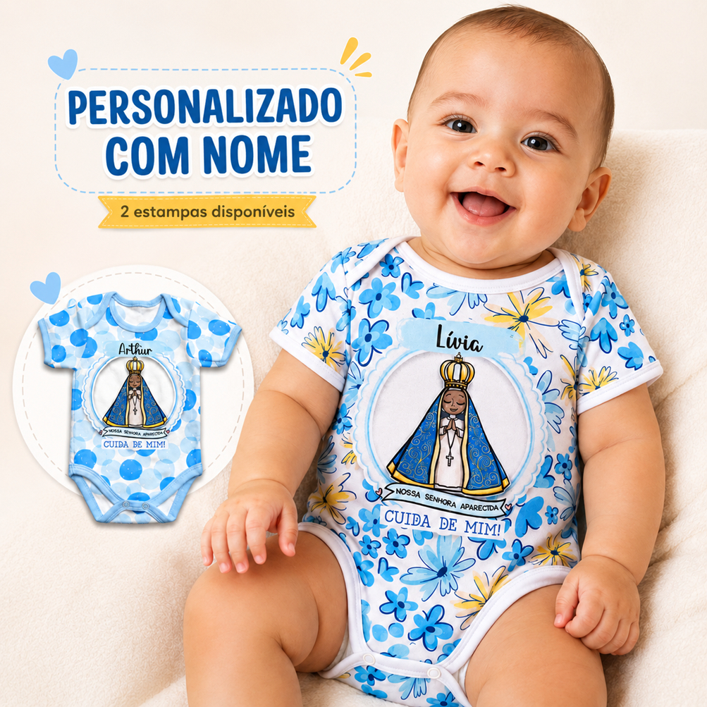 Body Bebê Personalizado com Nome Nossa Senhora Aparecida Religioso Menino Menina