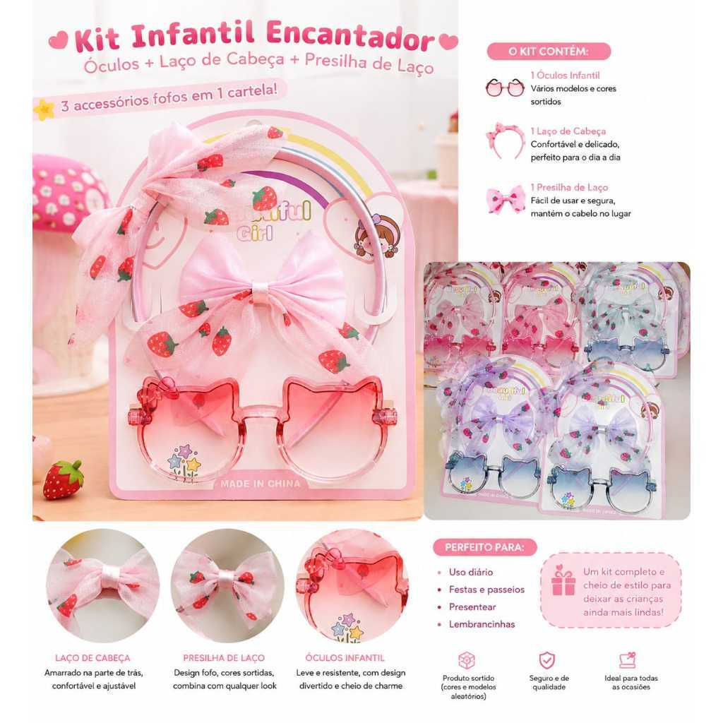 DIA DAS CRIANÇAS //Kit Infantil Óculos de Sol Colorido varios tipo de Conjunto Fofo pode escolher// para Menina Presente
