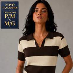 BLUSA FEMININA GOLA POLO LISTRADA TENDÊNCIA BLOGUEIRA ESTILOSA