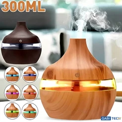 Umidificador De Ar E Difusor Aromatizador De Ambiente 300ML Com Led Colorido Purificador