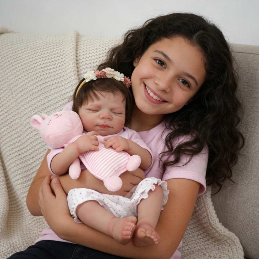 Bebê Reborn Silicone Boneca 48cm Menina Olho Fechado Rosa BRASTOY