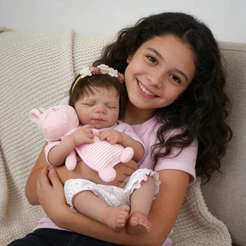 Bebê Reborn Silicone Boneca 48cm Menina Olho Fechado Rosa BRASTOY
