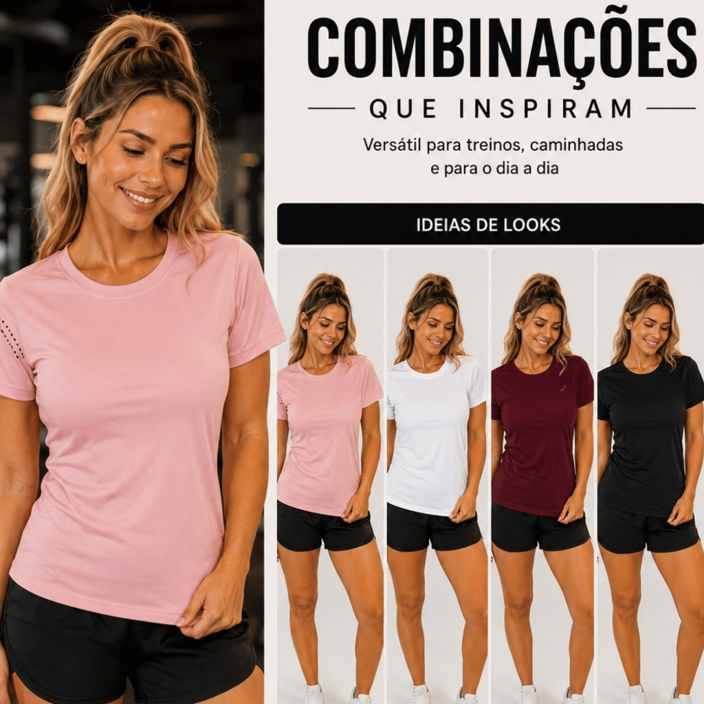 Kit Camiseta Baby Look DryFit Feminina Academia Treino Musculação Confortável Fitnnes Promoção