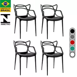 Kit 4 Cadeiras de Jantar Allegra Preta Moderna Resistente com proteção UV Cozinha Jardim e Área Gourmet