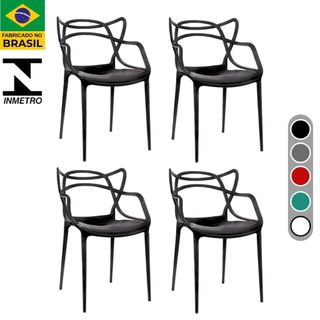 Kit 4 Cadeiras de Jantar Allegra Preta Moderna Resistente com proteção UV Cozinha Jardim e Área Gourmet