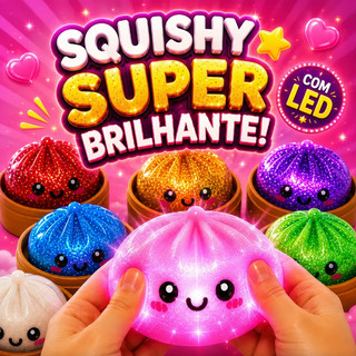 Dumpling Squishy com Luz LED 8.5cm Bolinho Fofo Cor Surpresa