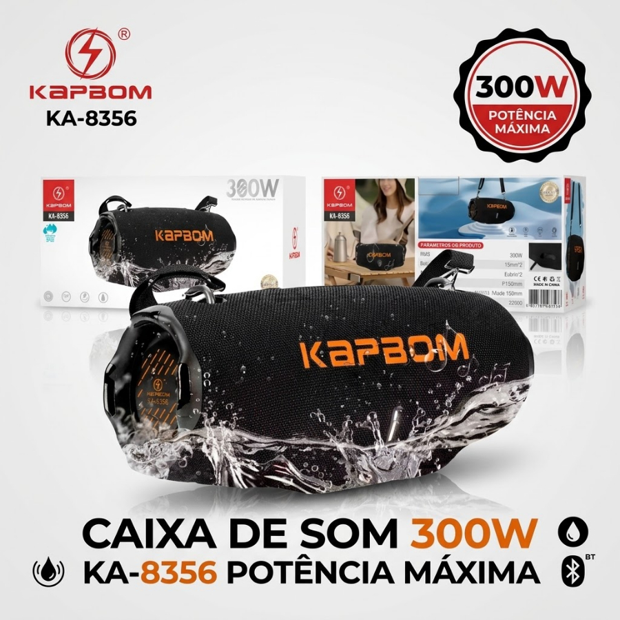 Caixa De Som 300w Ka-8356 Bluetooth 5.4 Resistência a Água Potência Máxima Para Sua Festa Amigos Churrasco Piscina