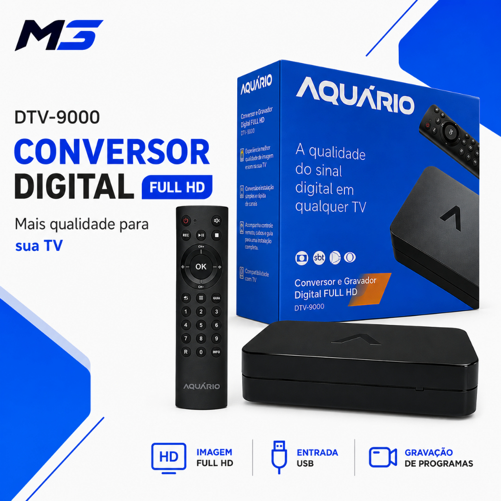 Conversor Digital Aquário DTV-9000 Full HD HDMI USB Gravador