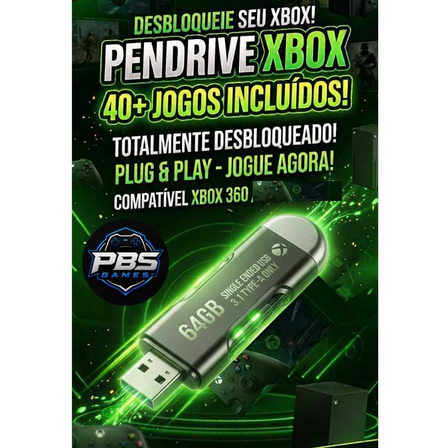 PENDRIVE 64GB COM DESBLOQUEIO XBOX 360 + 40 JOGOS INSTALADOS