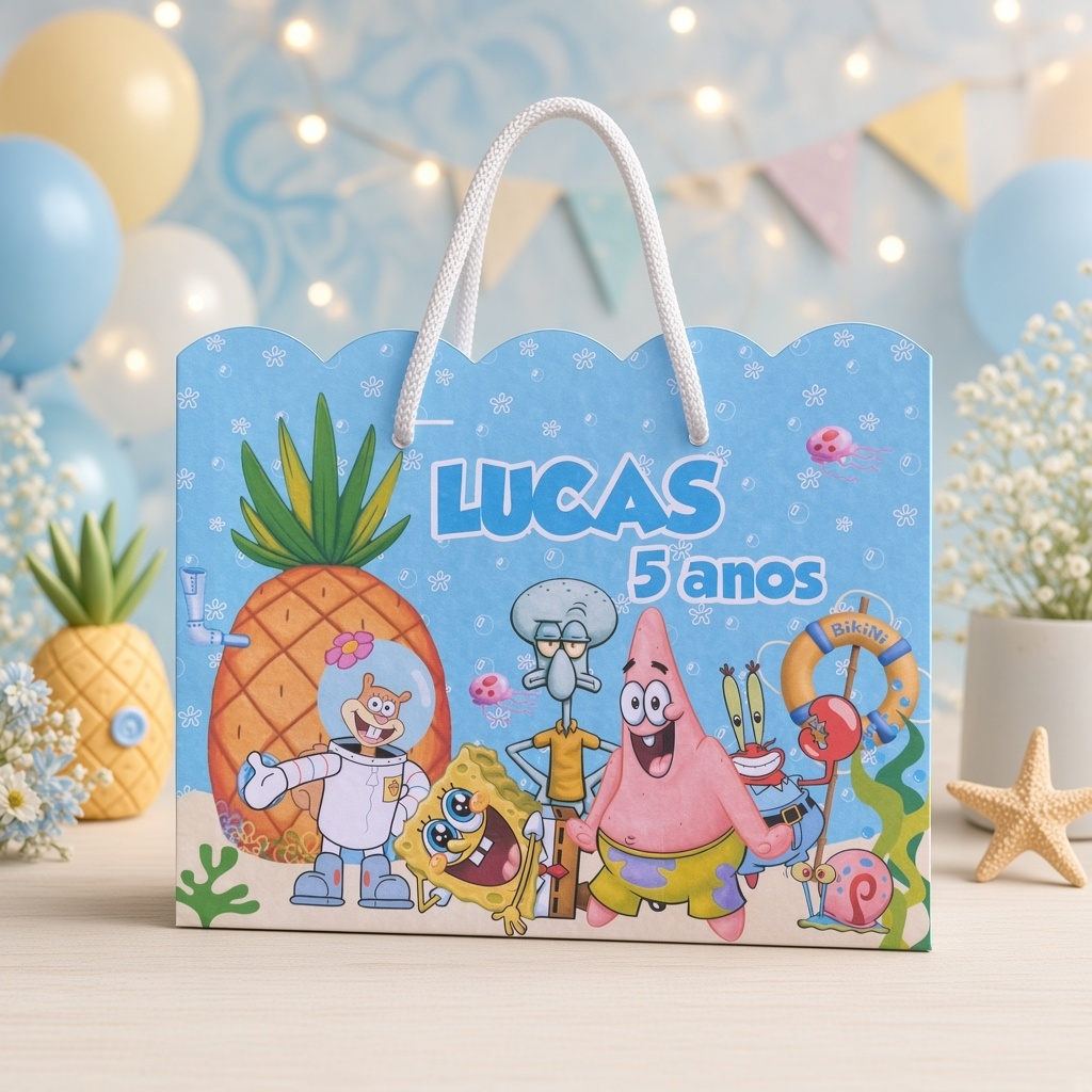 KIT SACOLINHAS BOB ESPONJA PERSONALIZADAS LEMBRANCINHA DE FESTA INFANTIL ANIVERSÁRIO