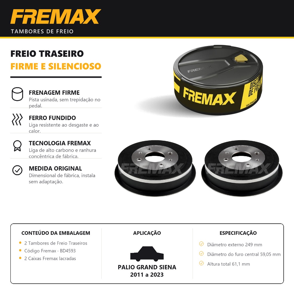 Par Tambor de Freio Traseiro PALIO GRAND SIENA Fremax
