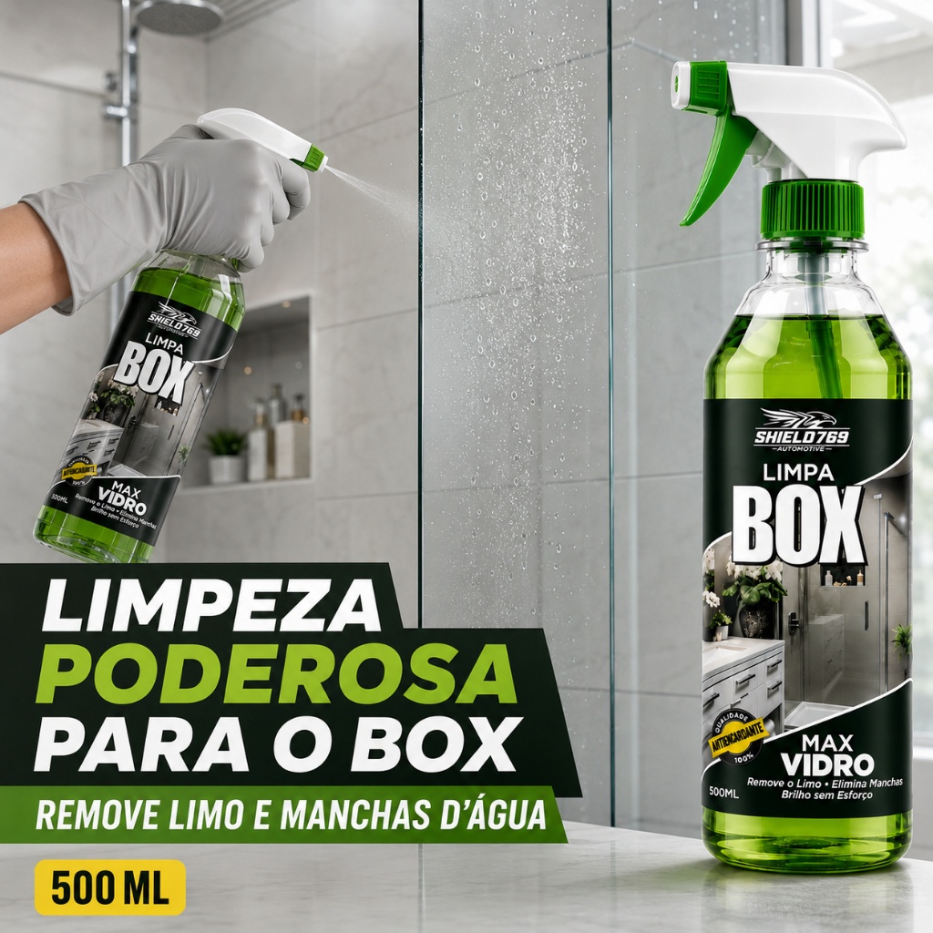 Limpa Box Banheiro Vidro Blindex VidroClean 500ml - Remove Gordura, Mancha e Calcário