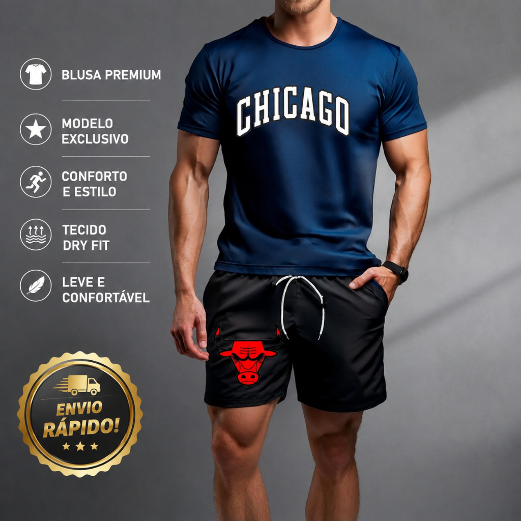 conjunto kit Camiseta camisa e Short Tectel Conjunto Masculino Chicago B Touro Vermelho SHORT E CAMISETA BULLS