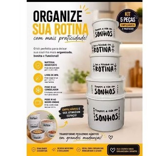 kit mantimentos 5pç, kit potes empilháveis ideal para sua cozinha