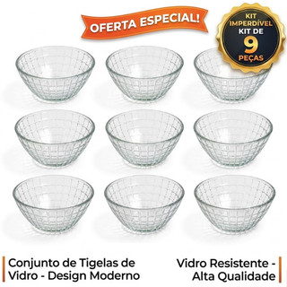 Jogo Tigela Sobremesa Petisco Bowl Vidro 300ml Quadriculado Frutas Doces Sorvete Aperitivos Molhos Petiscos Petisqueira