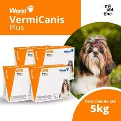 Kit 4 VermiCanis Plus Vermífugo World para Cães de 5Kg - 4 Comprimidos
