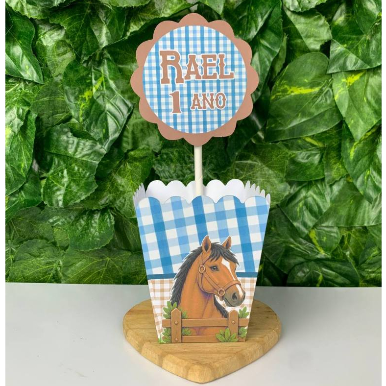 Centro de Mesa Cavalo Marrom Haras / Cachepô Personalizado Lembrancinha para Festa Infantil