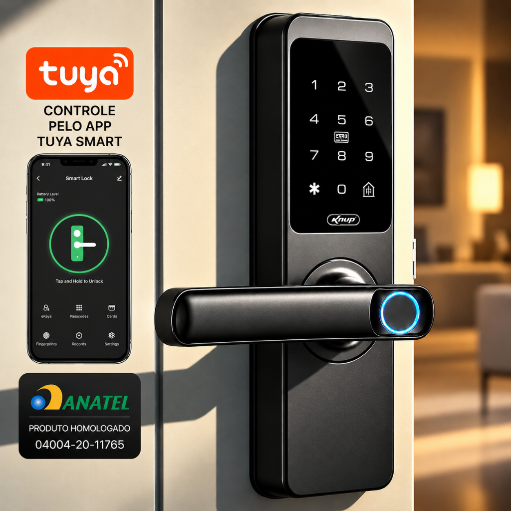 Fechadura Digital inteligente com biometria e senha para segurança avançada + Cartão NFC com ANATEL Aplicativo e WIFI