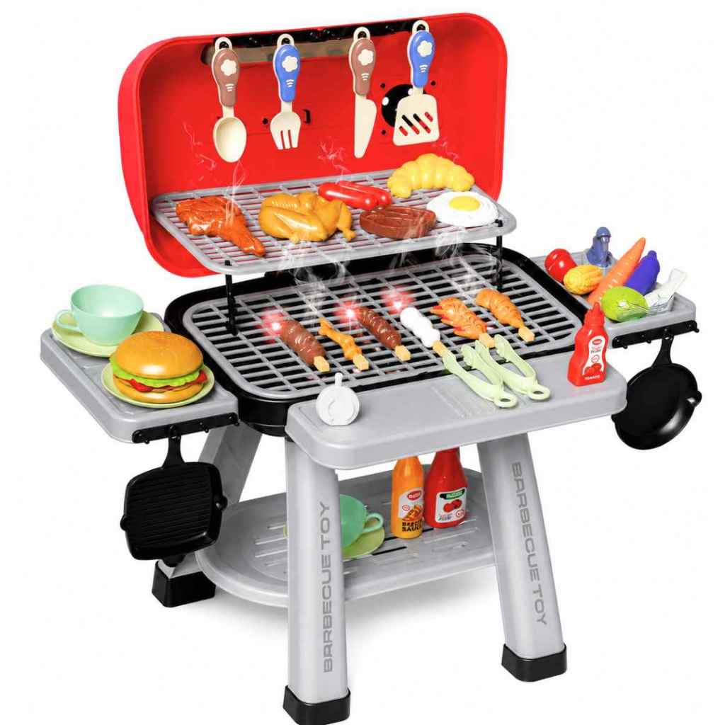 Churrasqueira Infantil Brinquedo Com Luz Som Fumaça Comidinhas Acessórios Kit Churrasco Faz de Conta