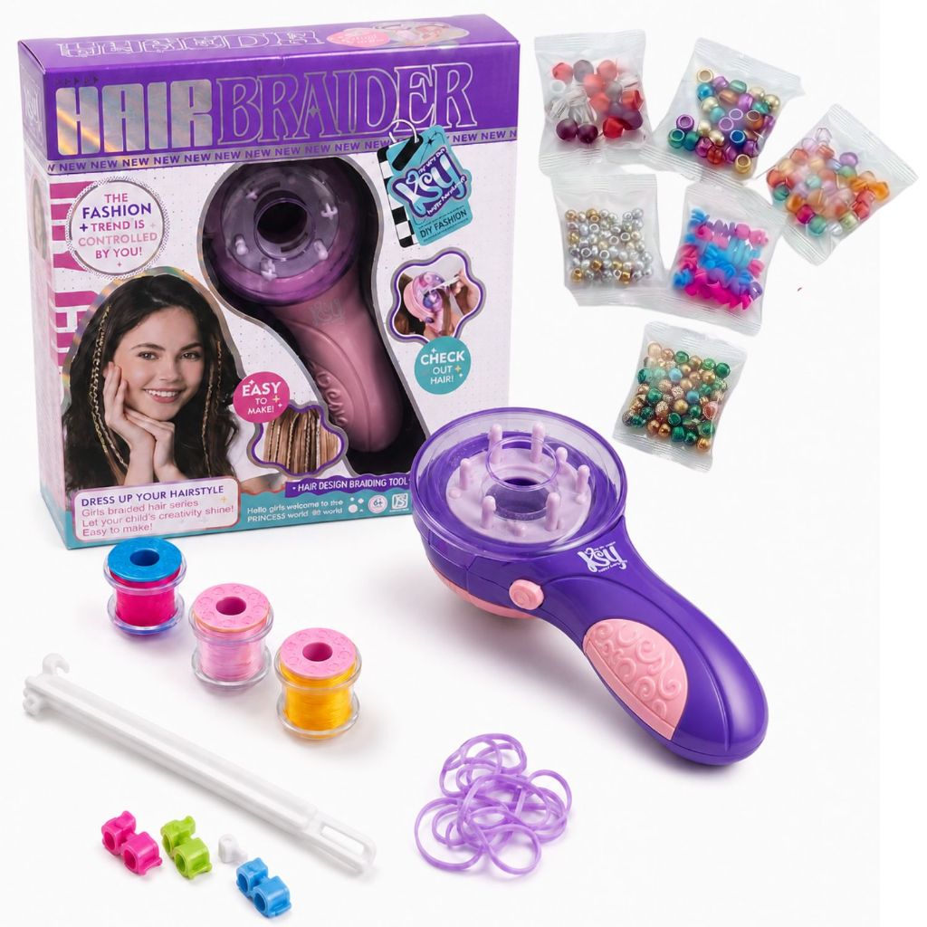 Kit Fazer Tranças Automática Penteado Infantil Trançador de Cabelo Tererê Brinquedo Menina Acessórios Presente