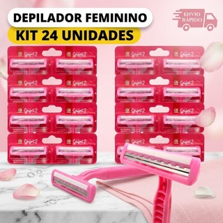 Kit Aparelho De Depilar Feminino Rosa Lâmina Dupla Cabo Emborrachado Corpo E Rosto E Pernas Sem Irritação