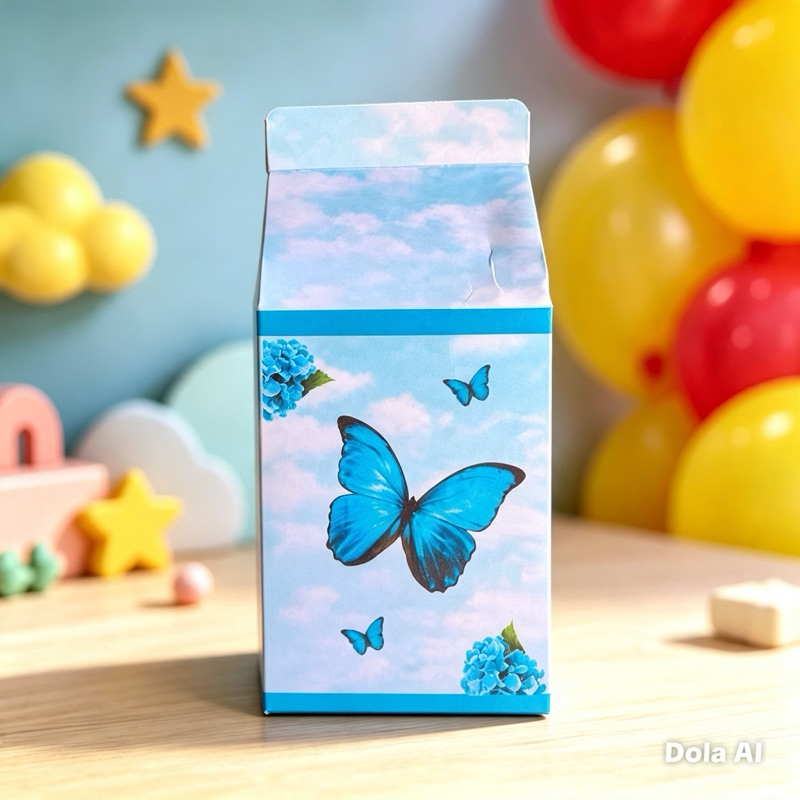 Caixinha Milk Borboleta Azul para Festa Personalizada - Lembrancinha Festa - Pegue e Monte