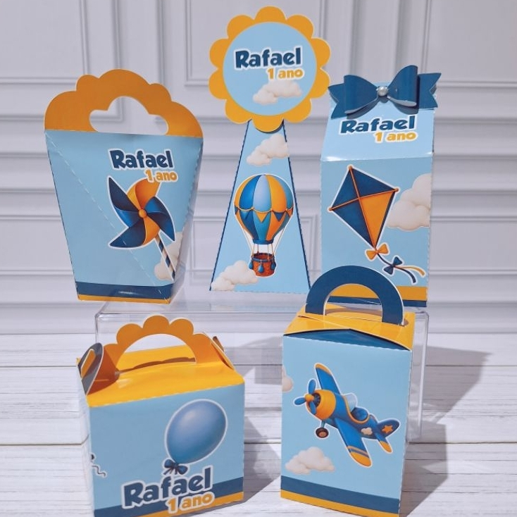 Kit Caixinhas - o Tempo Voa - Balão - Bexiga - Catavento - Personalizados - Aniversário - Lembrancinhas