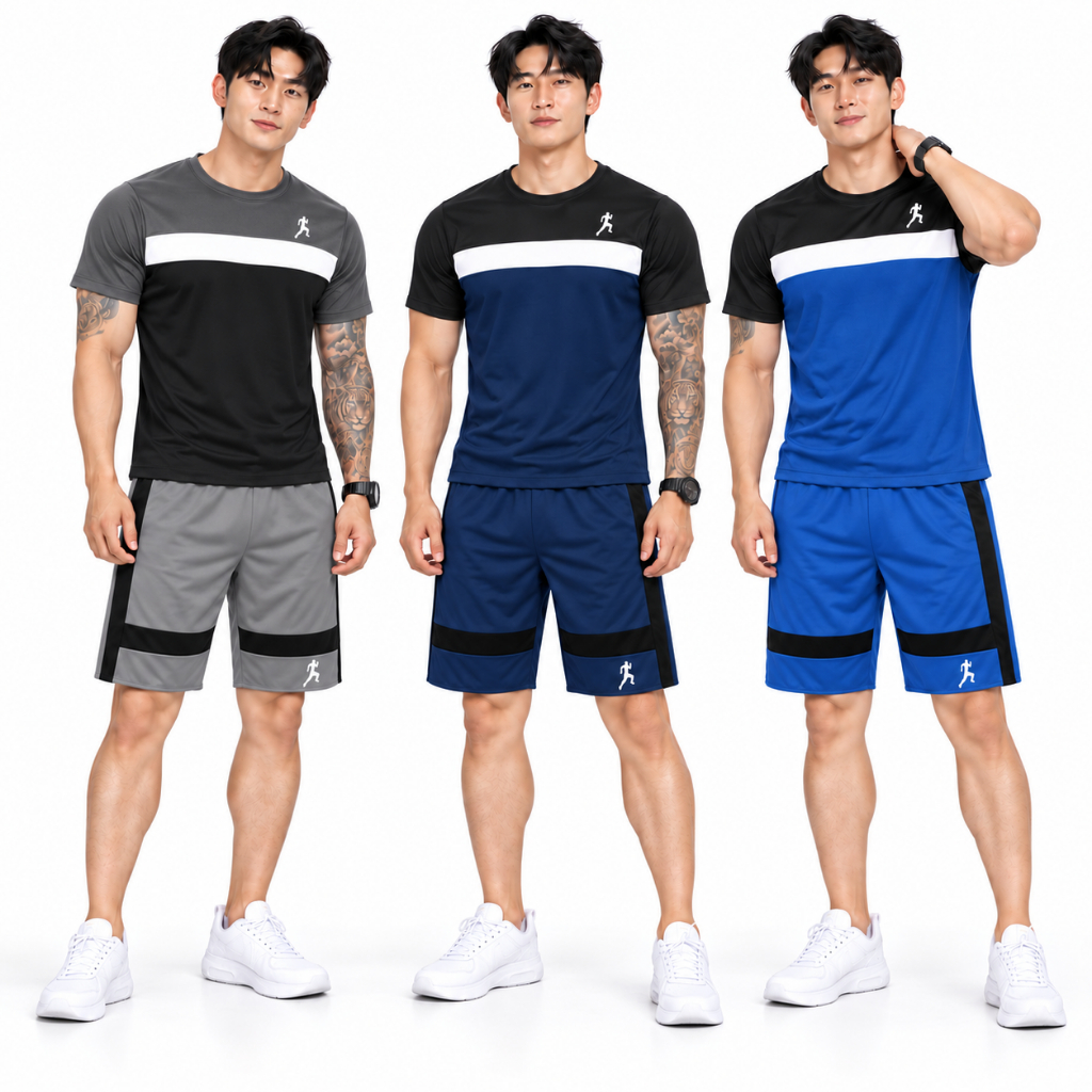 Kit 3 ou 2 camisetas Masculina Academia Recortada + 3 ou 2 bermudas Shorts Masculinas Dry Fit Dupla