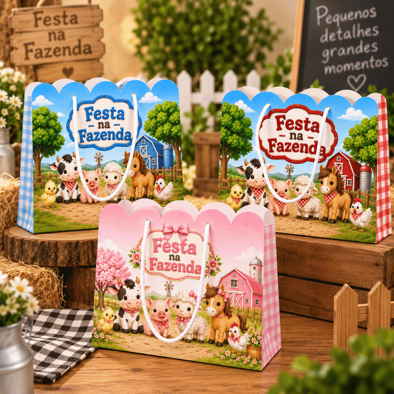 ENVIO RÁPIDO - Kit Sacolinha Fazendinha | Sacolinha Festa Fazenda | Lembrancinha Aniversário