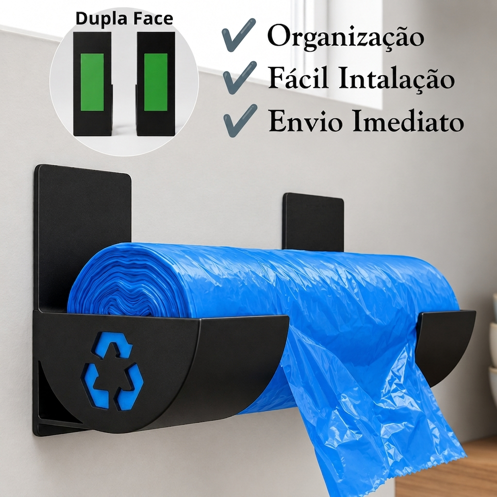 Suporte para Saco Plástico Dispensador de Sacos Organizador de Cozinha Parede Sem Furação Dupla Face