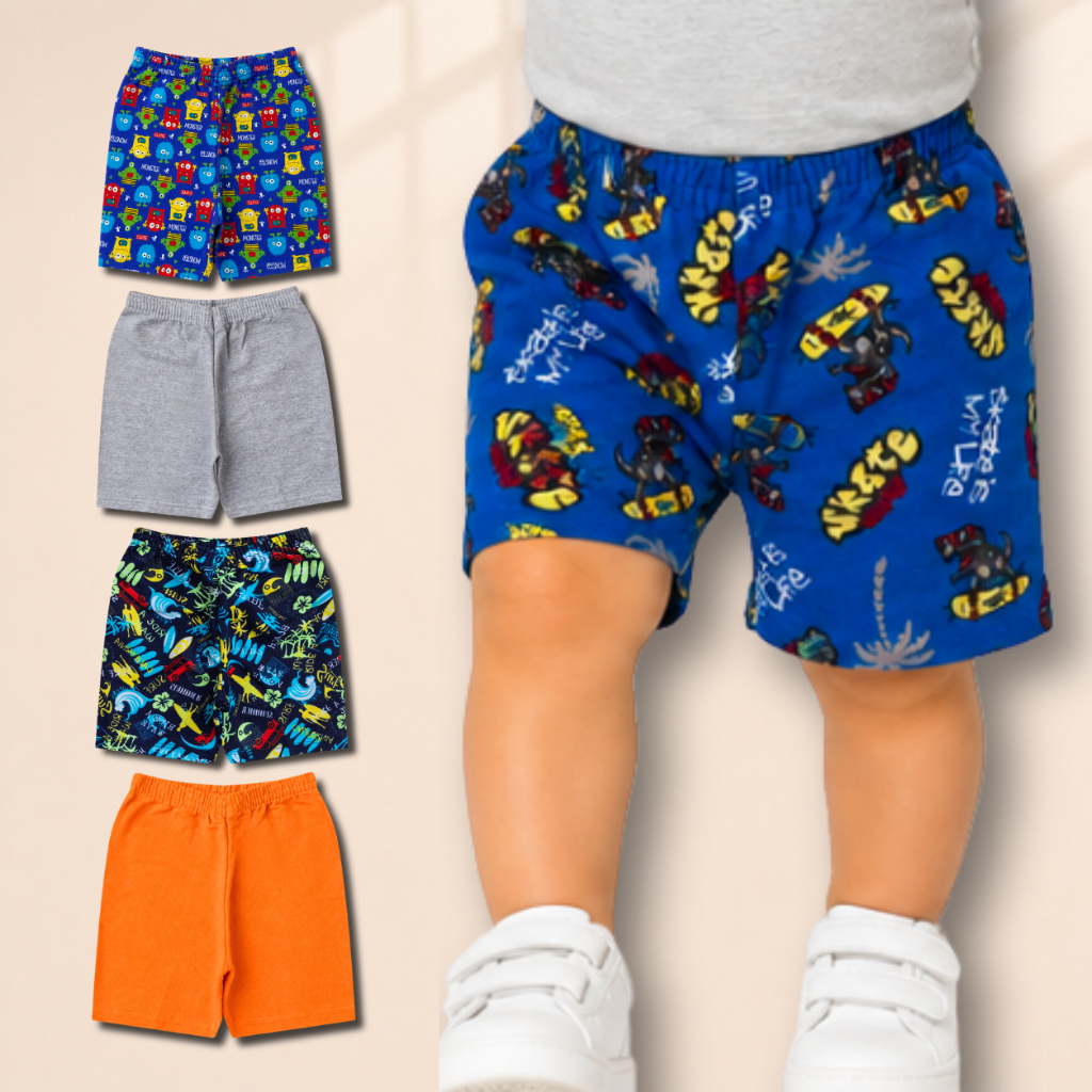 Kit 4 Bermudas Infantil Meninos Cores e Estampas Sortidas Verão Masculino Tamanho 1 ao 14