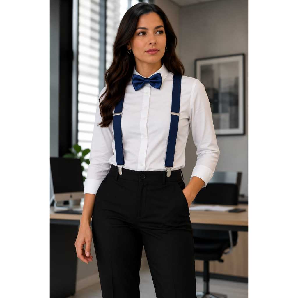 kit suspensório ajustável adulto masculino feminino com gravata borboleta