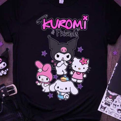 Camiseta Kuromi Friends Camisa Feminina Estilosa Desenho amiga Hello kit My Melody e Cinnamoroll Adulto e Infantil.