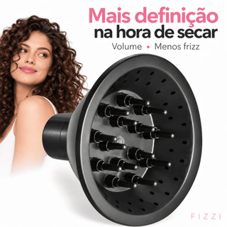 Difusor para Secador FIZZI Universal Até 4,55 cm para Cabelos Cacheados Ondulados e Crespos