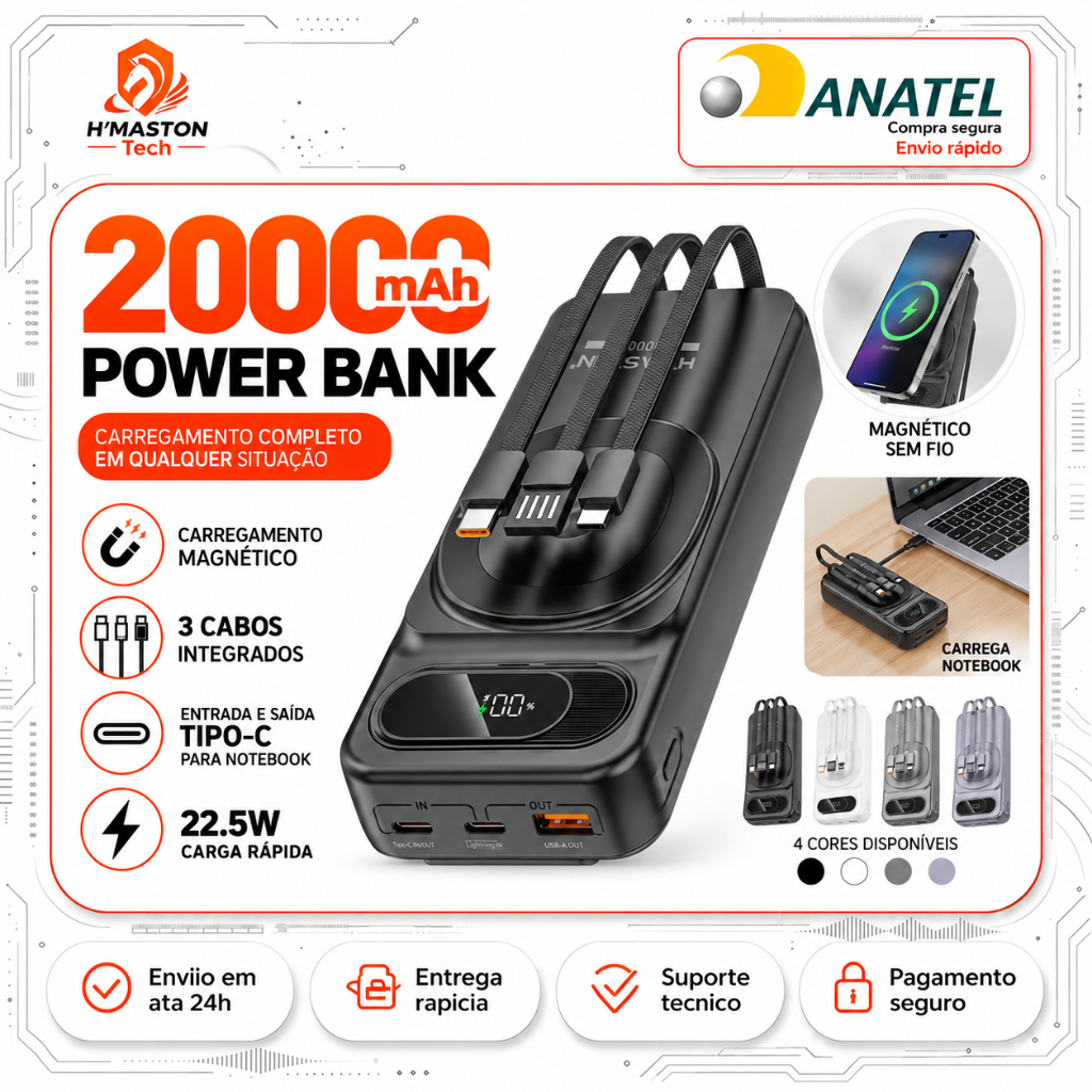 H'MASTON YD81 Carregador Portátil Para Celular Power Bank 20000 Mah Turbo Bateria Portatil Carregador Portátil Tipo c
