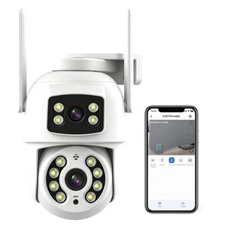 Camera Ip Externa Wifi Dupla Lente 360 PTZ Prova Dagua Visao Noturna Infravermelho 4K Zoom Digital Alerta Movimento App