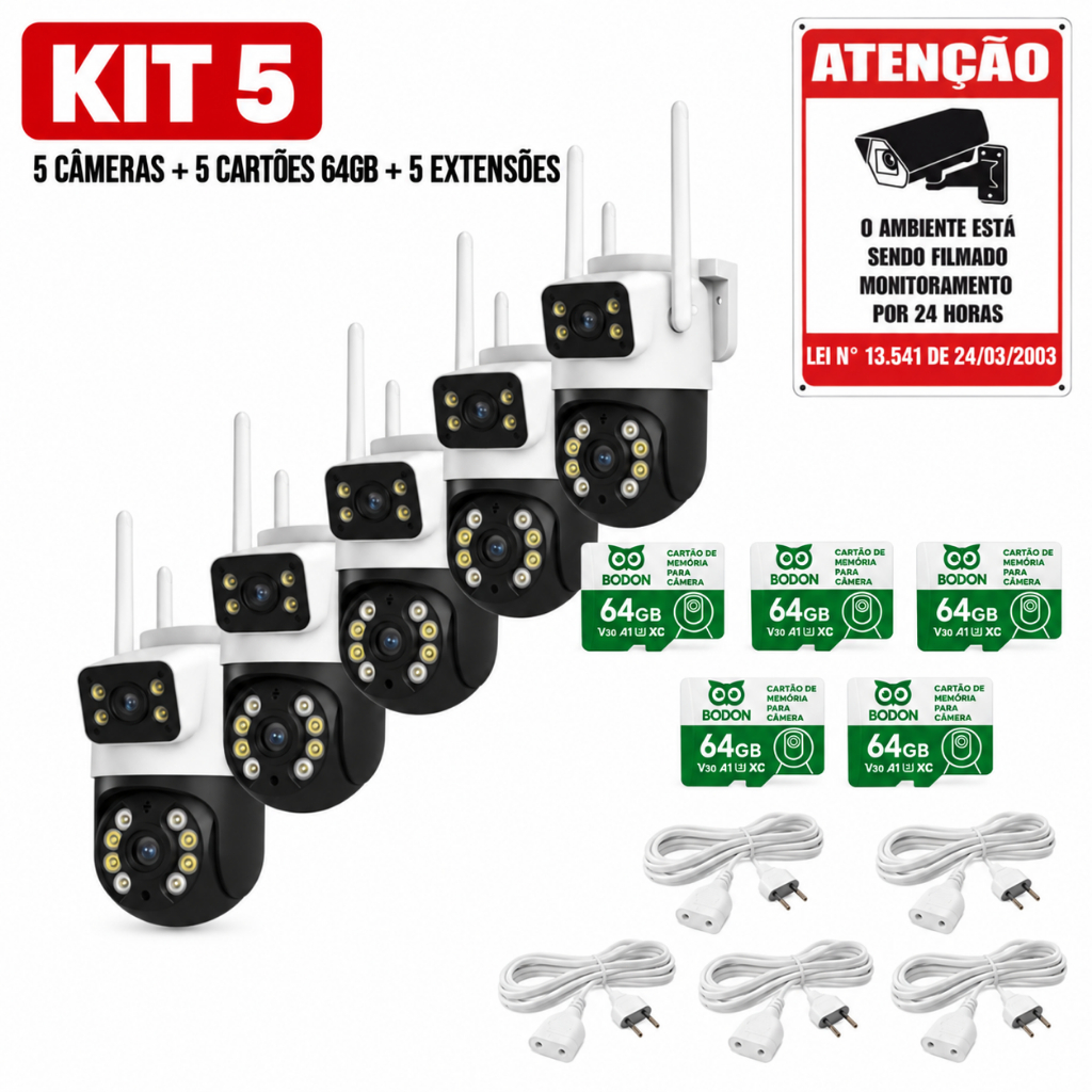 Kit 5 Câmeras Externa IP a Prova D'agua 2 EM 1 Com Visão Noturna Wifi Infravermelho