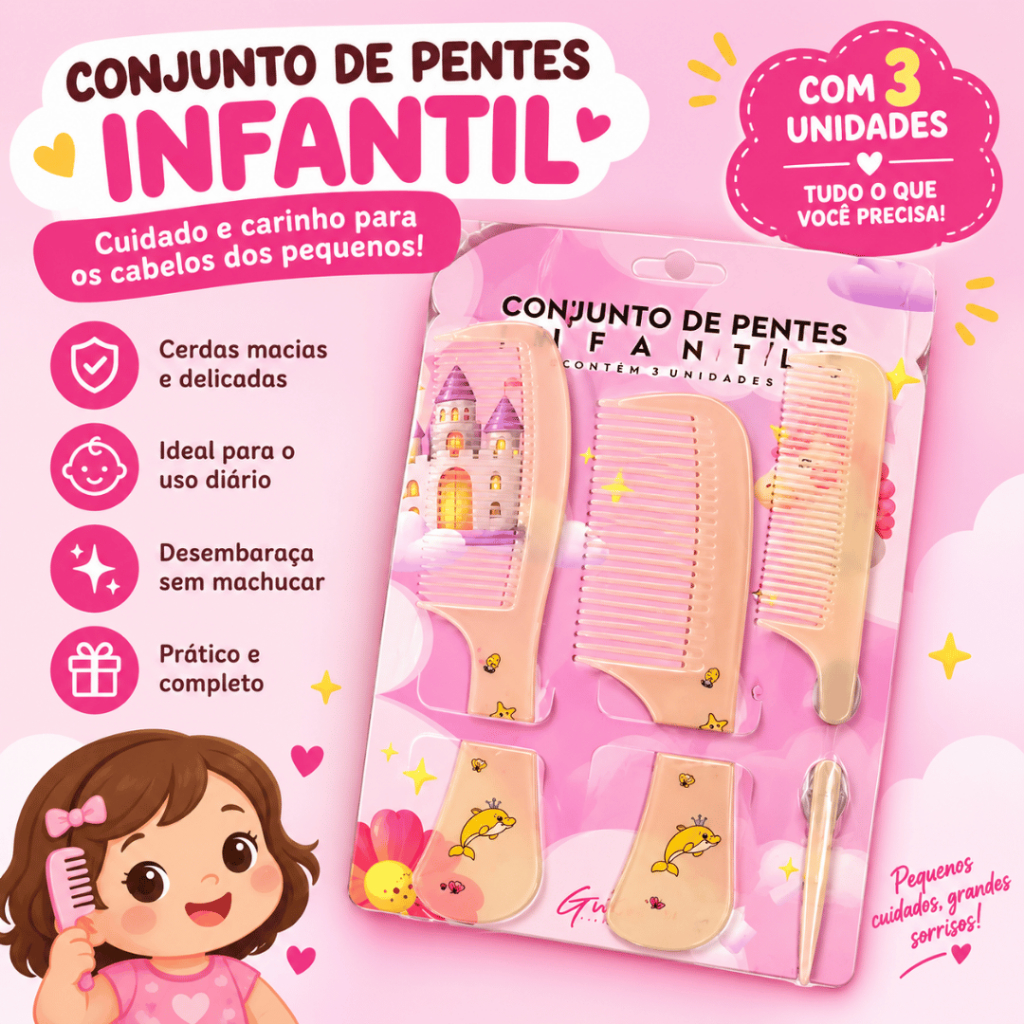 Kit Pente infantil Para Todos Tipos De Cabelo Menina Penteado