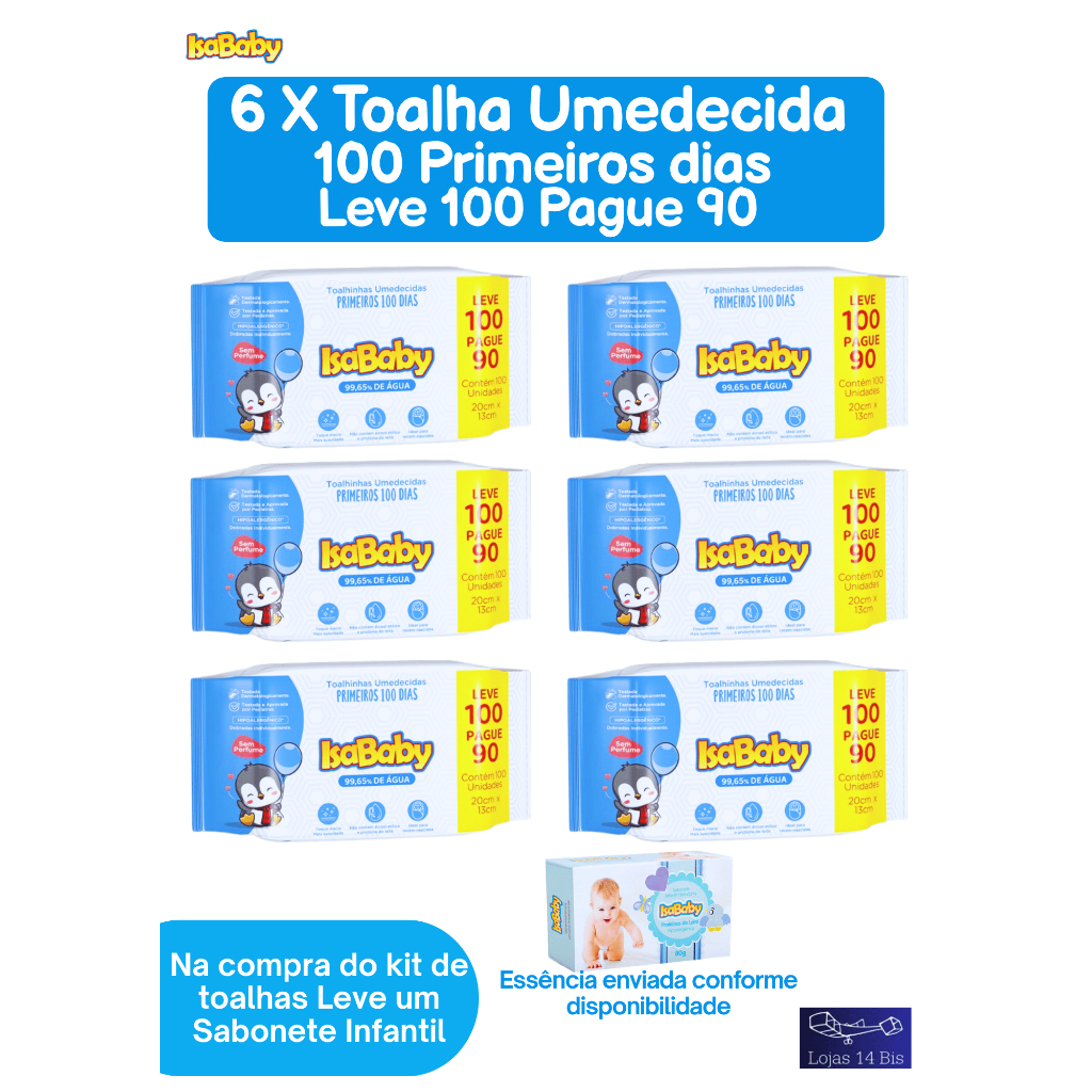 6 Toalhas Umedecidas Lenço Isababy 100 Primeiros Dias c/100 Recém Nascidos