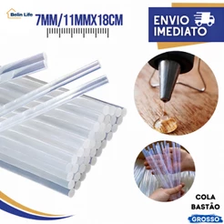 Bastão de Cola Quente Silicone Refil Transparente Premium 7mm/11mm