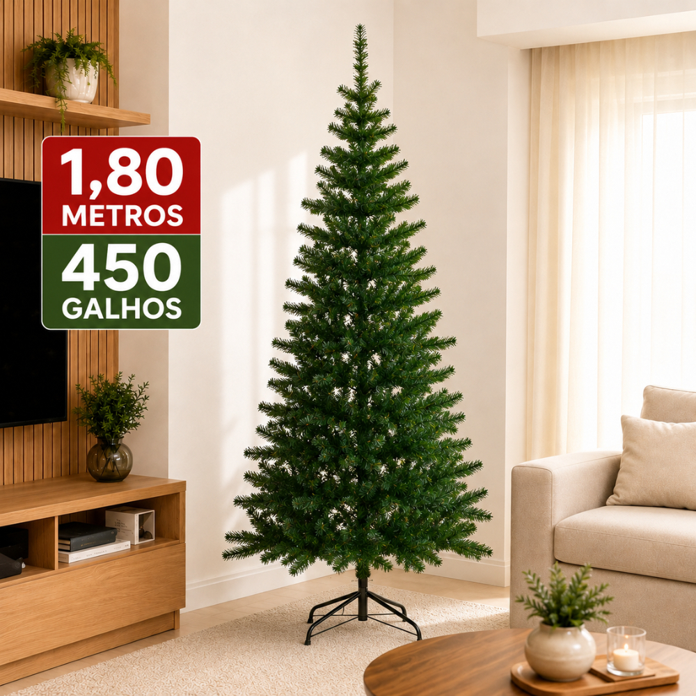 Árvore De Natal 1,80cm Pinheiro Luxo 450 Galhos Cheia Resistente De Tradicional Verde