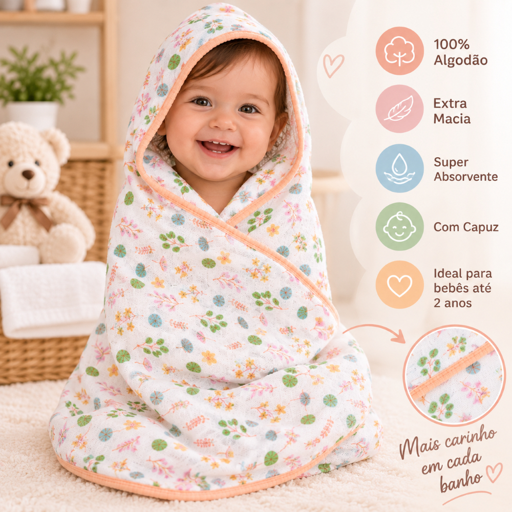 Toalha de Banho Bebê Menino Menina Soft 100% algodão com Capuz Tecido Macio de fralda