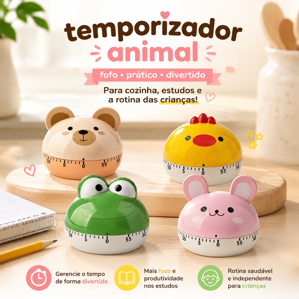Temporizador de Estudo Animal Fofo Timer Escolar Estudante Crianças Presente KL-7004