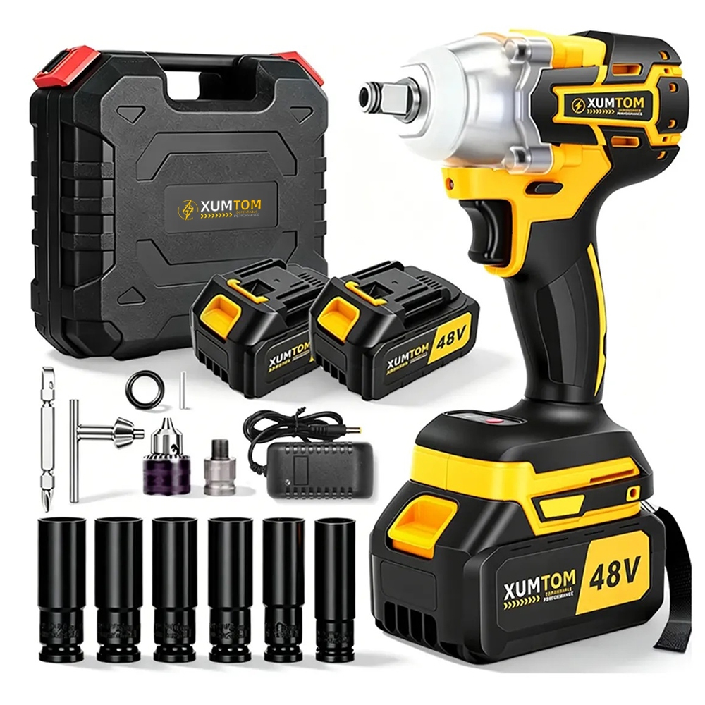 Chave de Impacto Sem Fio 48V Brushless 450Nm Parafusadeira Furadeira com Maleta 2 Baterias e Acessórios Profissional