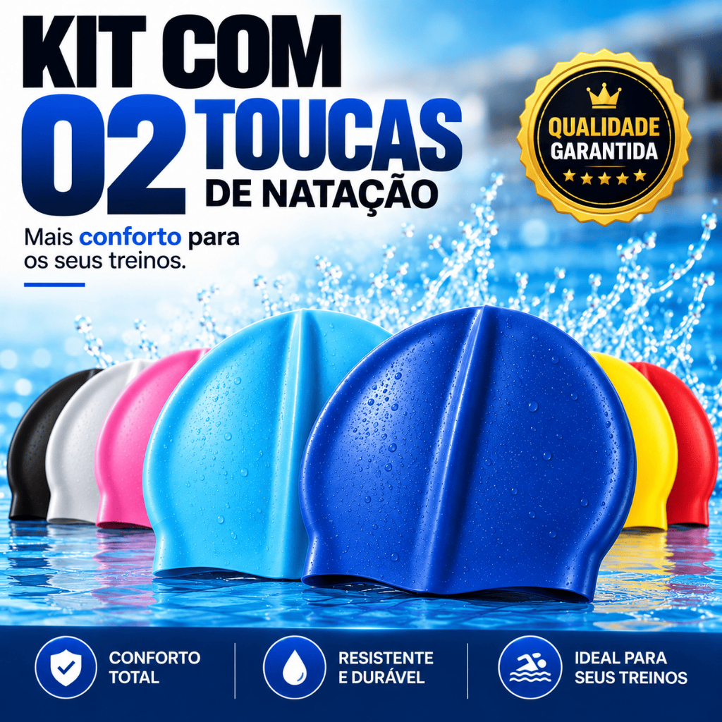 Kit 2 Toucas de Natação Silicone Adulto Unissex Proteção Cabelo Piscina hidroginástica  SWIMMER