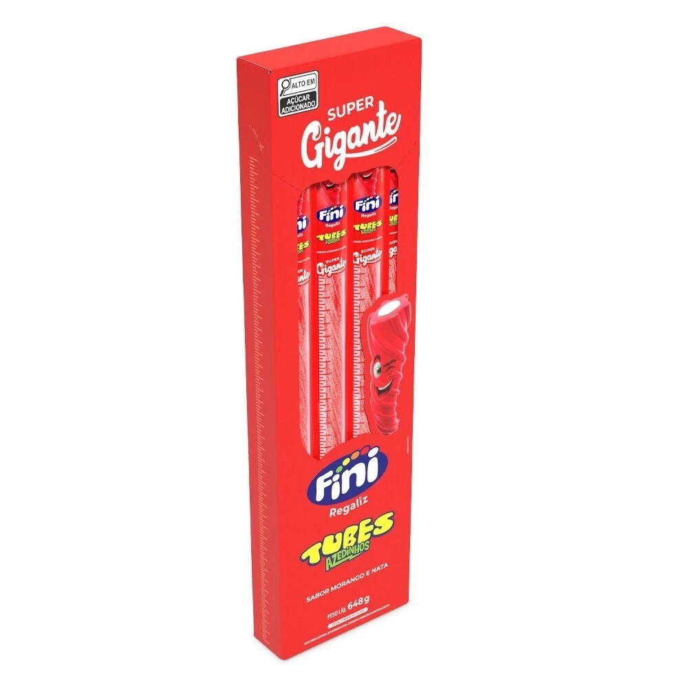 Caixa 24un Fini Tubes Morango Azedinho 27g Super Gigante