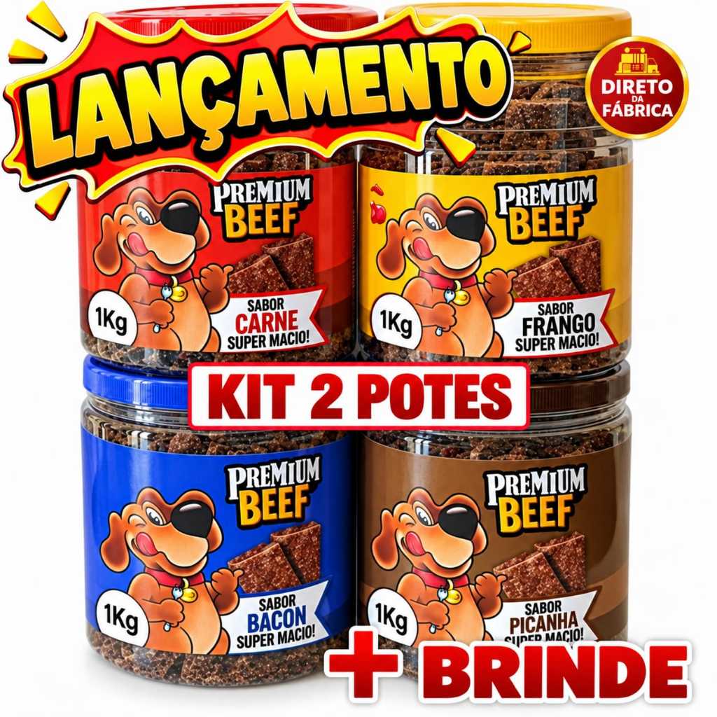 Petisco para cachorro (2Kg)-  Kit com 02 Potes de 1Kg  BRINDE: 01 Premium Beef de 50g