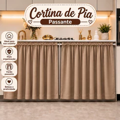 Cortina Pia Cozinha Decoração 2,10x80 Sem Ilhós Passante